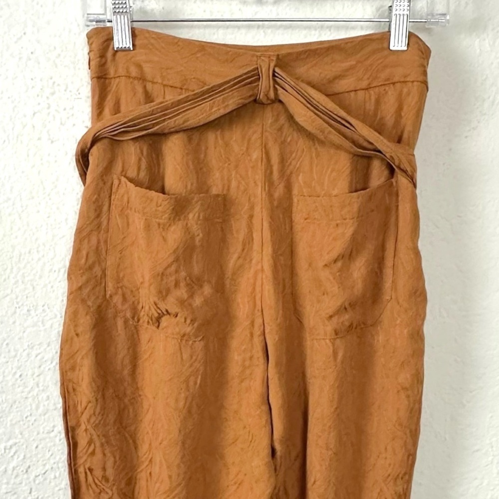 Anthropologie Tapered High Rise Balloon Pants 6 Burnt Orange Belted Bow Fall - Picture 12 of 17